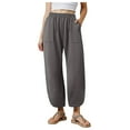 thumbnail image 3 of UngA Womens Work Pants Women's Summer Casual Pants Loose Fit Beach Pants High Waist Drawstring Wide Leg Trousers Pockets Linen Dark Gray,S, 3 of 6