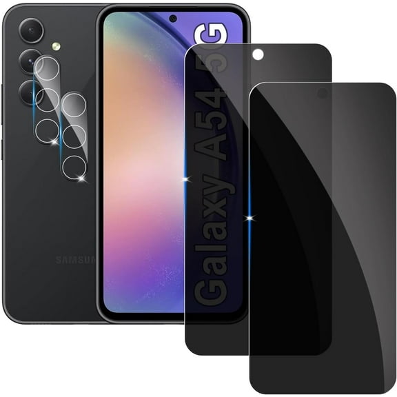 【2 2 Pack】 Privacy Screen Protector for samsung galaxy A54 5G 9H Tempered Glass Anti-Spy Private Film Compatible for Samsung A54 5G and (2 Pack) Camera Lens Protector