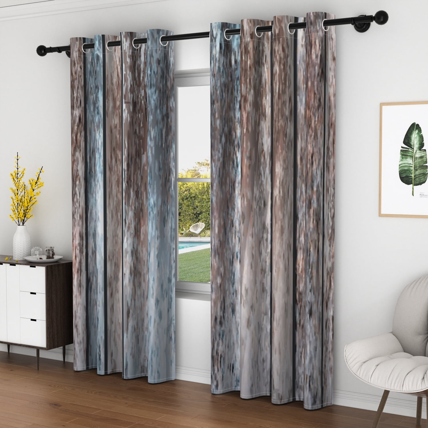 Lfeey Brown Blue Blackout Curtains for Bedroom, Set of 2, Room Darkening, 52x63 inches, Gray