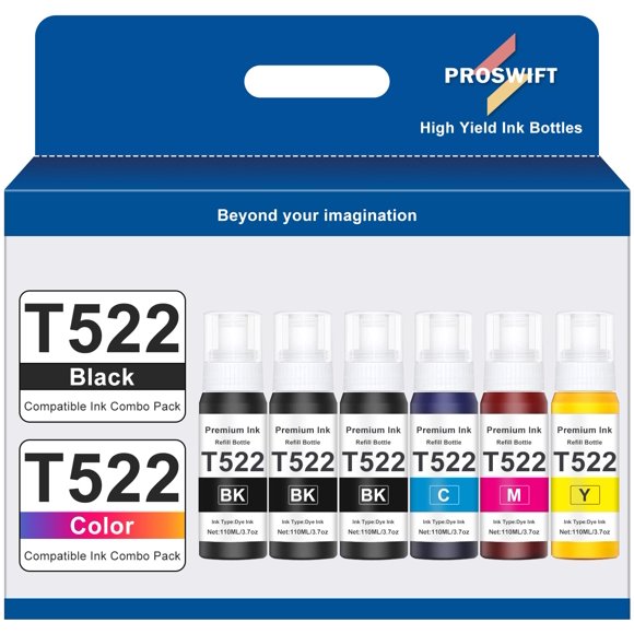 Botellas de recarga de tinta PROSWIFT 522 de alta capacidad, 110 ml, paquete de 6