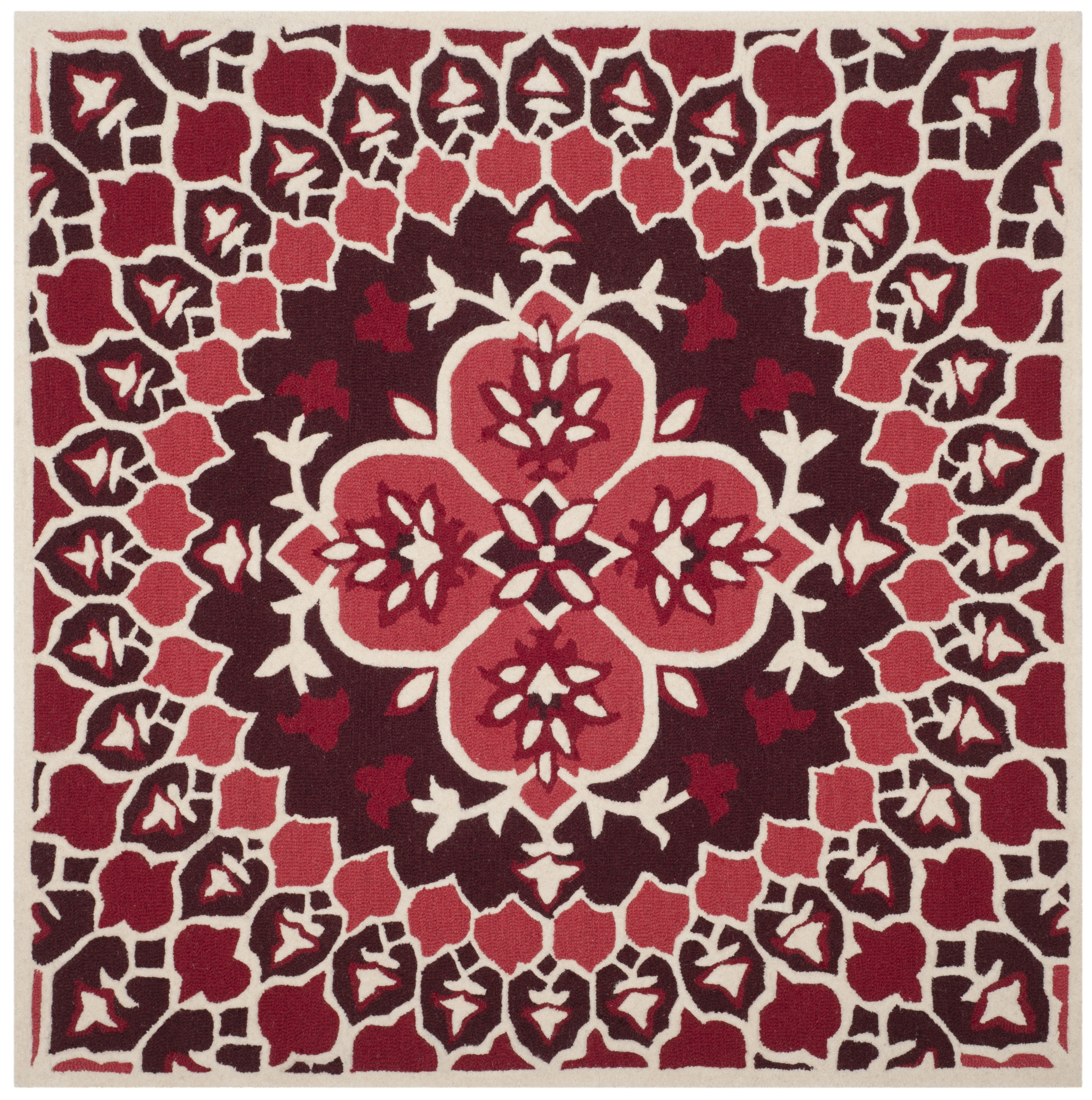 SAFAVIEH Bellagio Zoja Floral Wool Area Rug, Red/Ivory, 5' x 5' Square