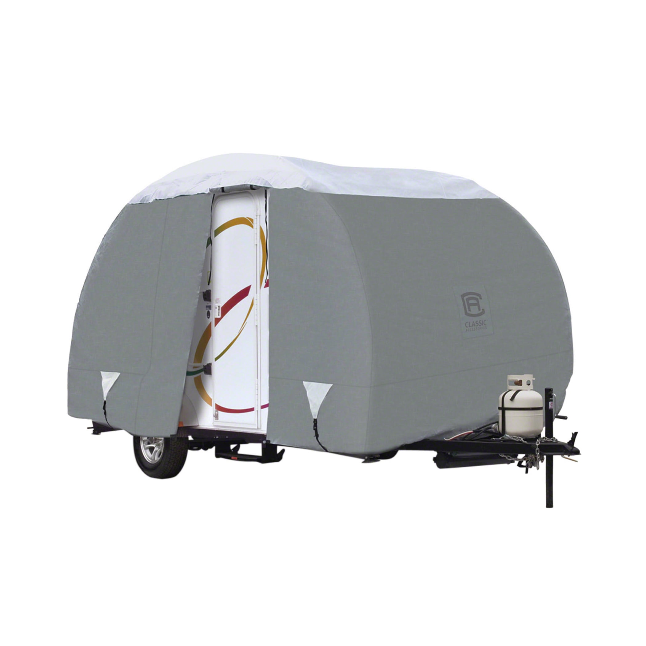 Side Storage Areas Waterproof Durable RV Motorhome Travel Trailer/Toy Hauler Cover Fits Length 20-22 Travel Trailer Camper Zippered Panels Allow Access To The Door Engine and Ramp Door