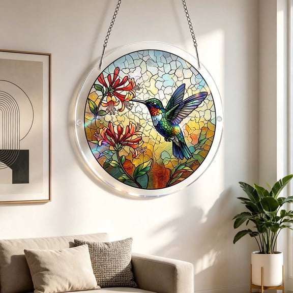 AURIGATE Hummingbird Acrylic Suncatcher, Stained Glass Style Window Hanging Decor with Chain, 5 Designs Optional