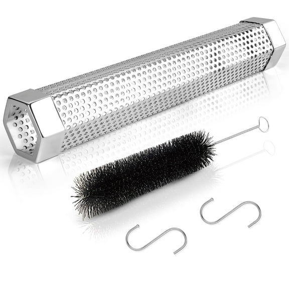 BUSATIA Premium Pellet Smoker Tube 12 inches,5 Hours of Billowing Smoke,Hot or Cold Smoking,Includes 2 S-Shaped Hooks,Cleaning Brush,for Any Grill or Smoker,Easy and Safe Way to Provide Smoking
