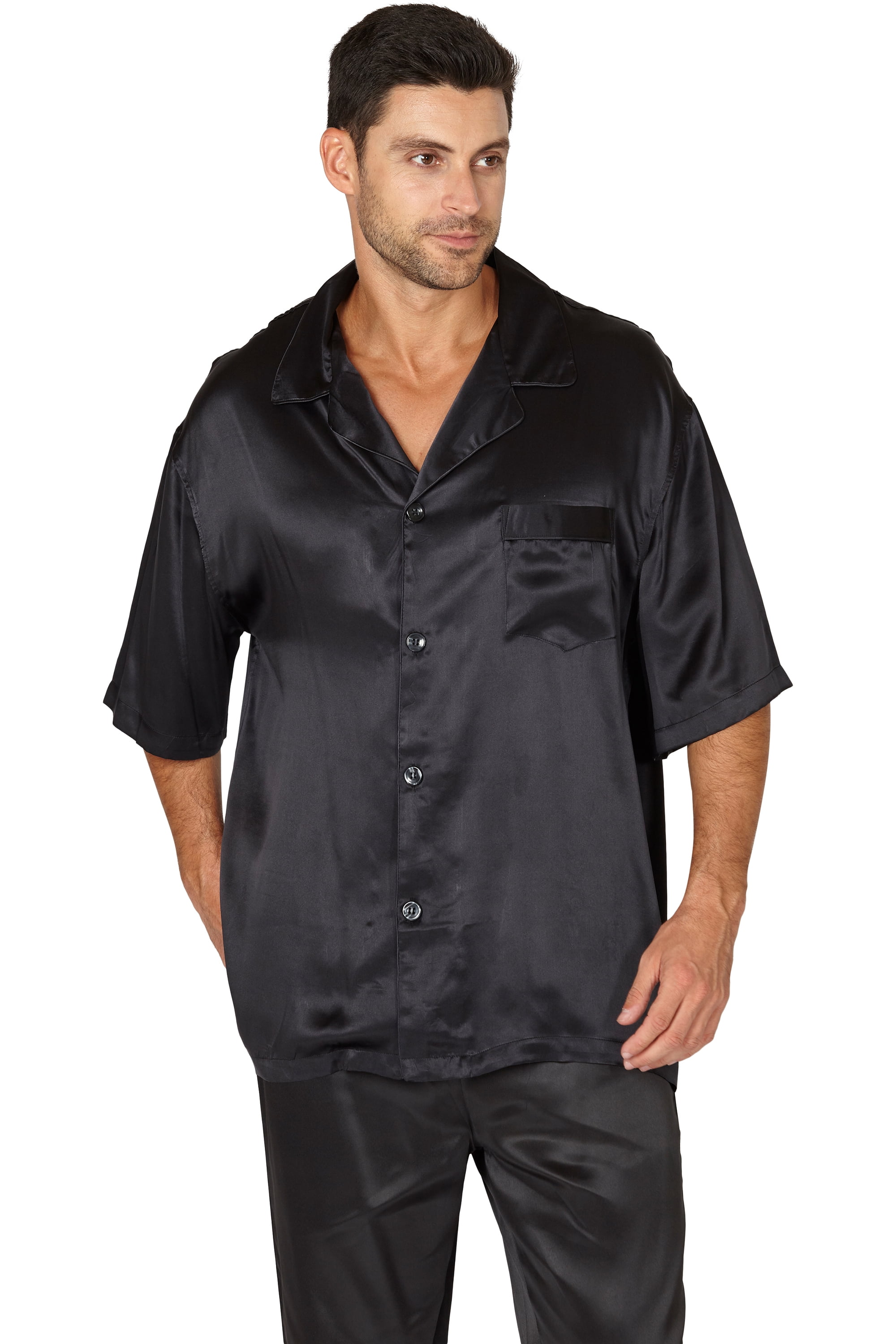 Intimo Mens Silk Charmeuse Pajama Sleep Top, Black, Medium - Walmart.com