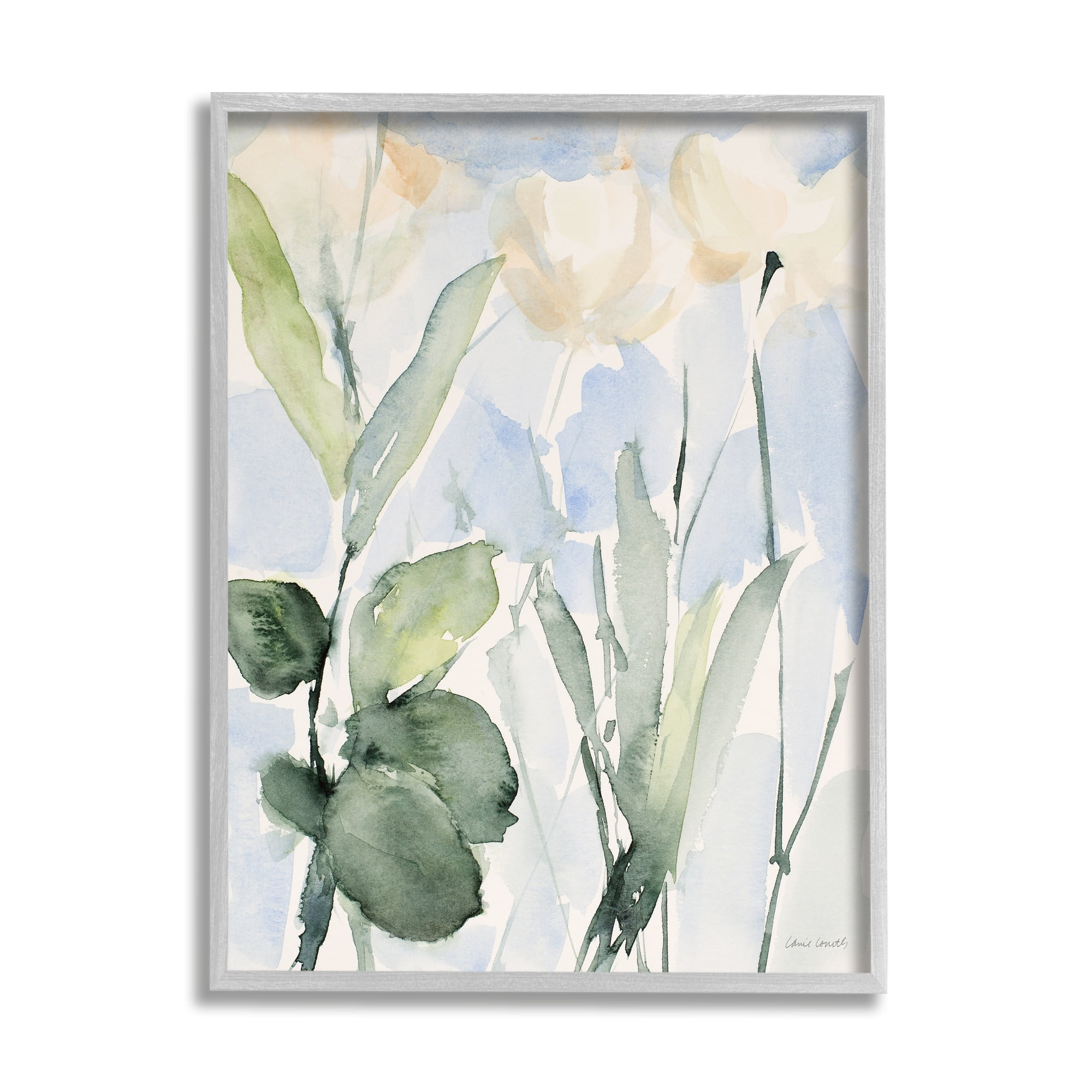 Stupell Industries Abstract White Flowers Leaves Watercolor Effect Brushstrokes Painting Gray Framed Art Print Wall Art, Design by Lanie Loreth