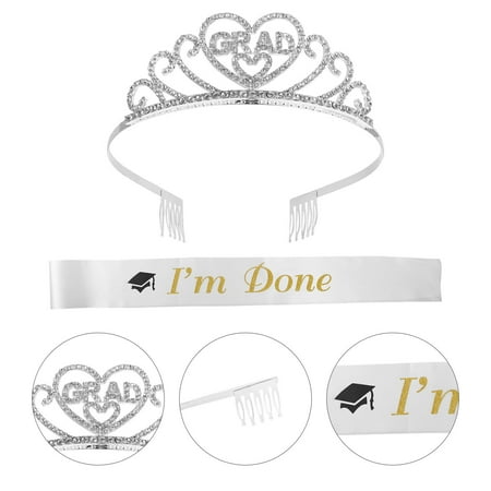 DECORNIJIA Graduation Etiquette Belt Crystal Crown Graduation Party Decorations 5.3x5.3x1.8in 1 Set
