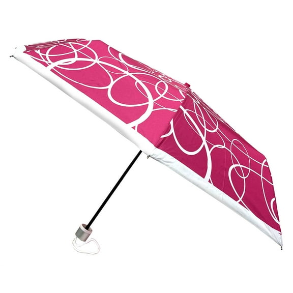 Storm Duds Jazzy Minis 42” Mini Folding Umbrella With Squiggly Design – Fuchsia