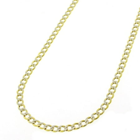 Silver Pave Curb Chain - 14K Yellow Gold 3.5mm Hollow Cuban Curb Link Diamond Cut Pave Chain Necklace 16