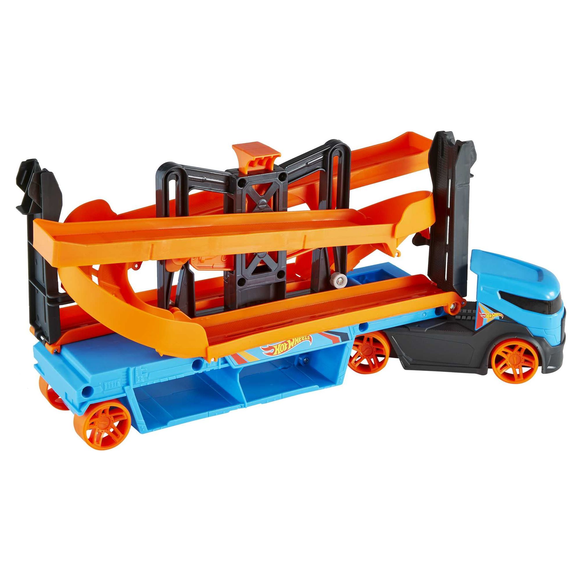 Hot Wheels Lift & Launch Hauler Toy Truck with 10 Cars in 1:64 Scale, Transporter Stores 20 Vehicles - image 3 of 6