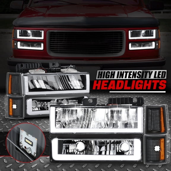 Nuvision for 94-00 GMC C10 C/K 1500 2500 U-LED DRL Headlights Bumper Corner Lamps Black