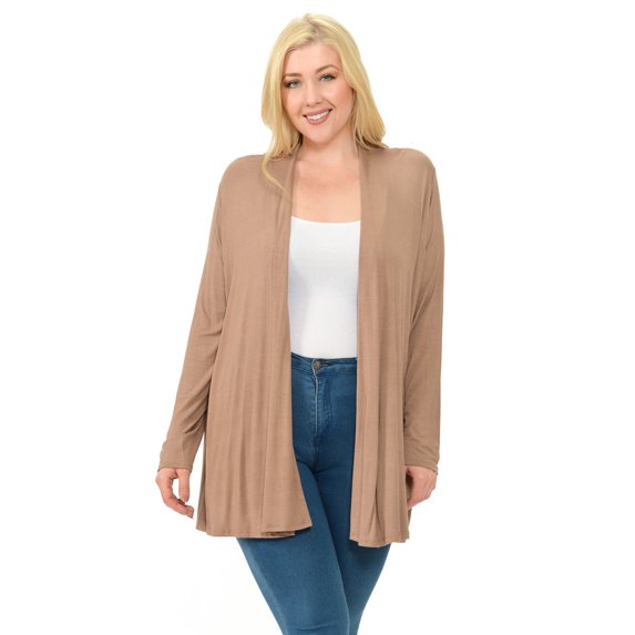 Pastel by Vivienne Women's Long Sleeve Jersey Plus Size Cardigan Mocha XXX-Large