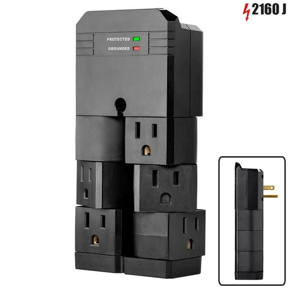 6 Outlet Surge Protector 2160 Joules Wall Tap Adapter Plug 90° Rotating Sockets