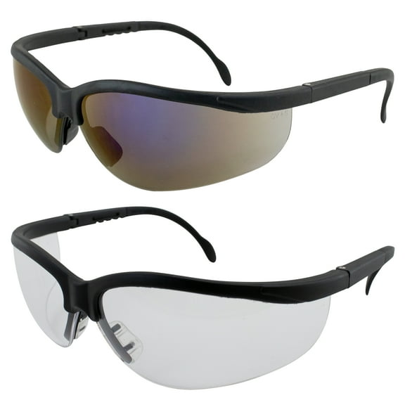 2 Pairs of Global Vision Blue Moon Safety Glasses Black Half Frame Blue Mirror & Clear Lenses