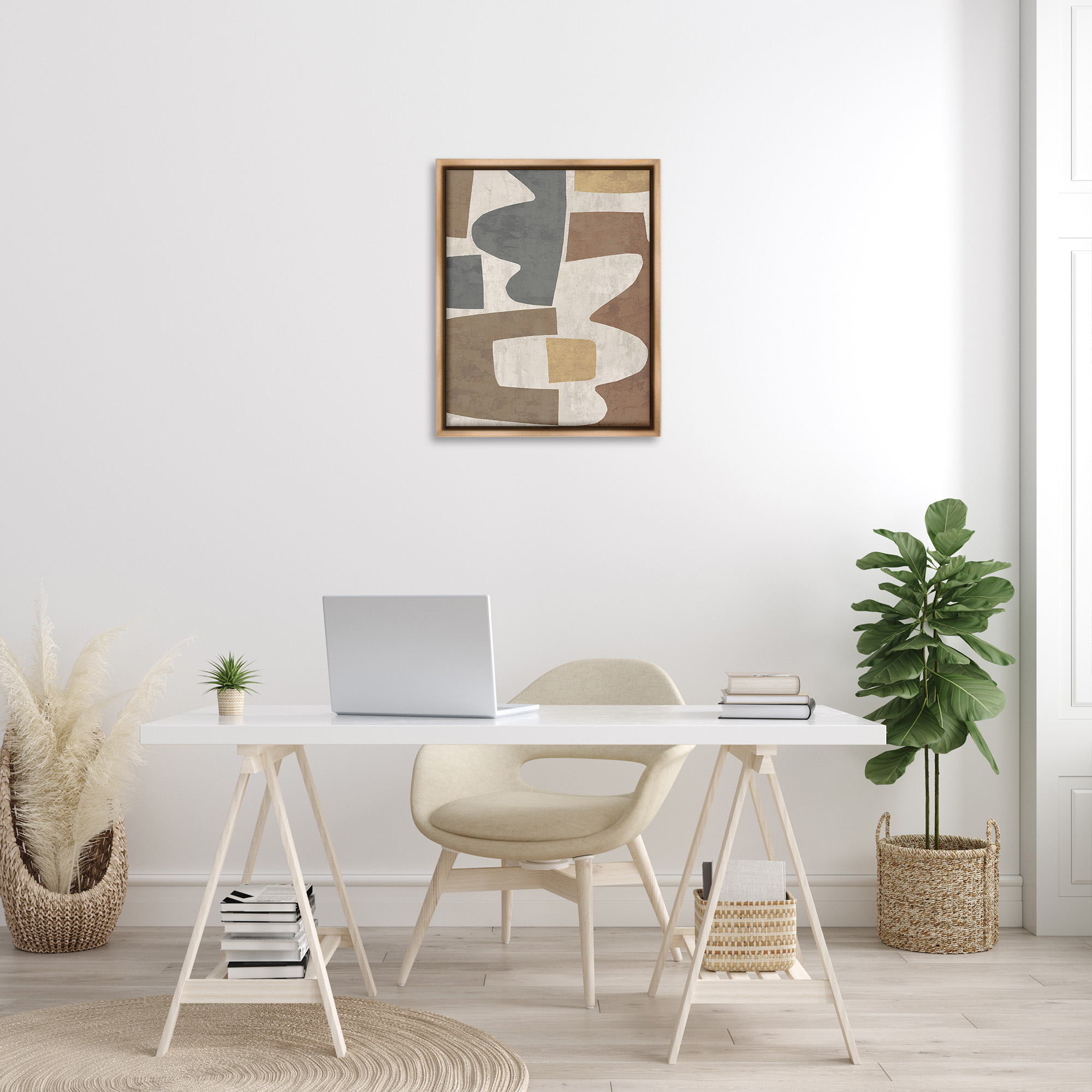 Stupell Industries Modern Geometric Boho Abstract Painting Brown Floater Framed Canvas Art Print Wall Art, 25 x 31