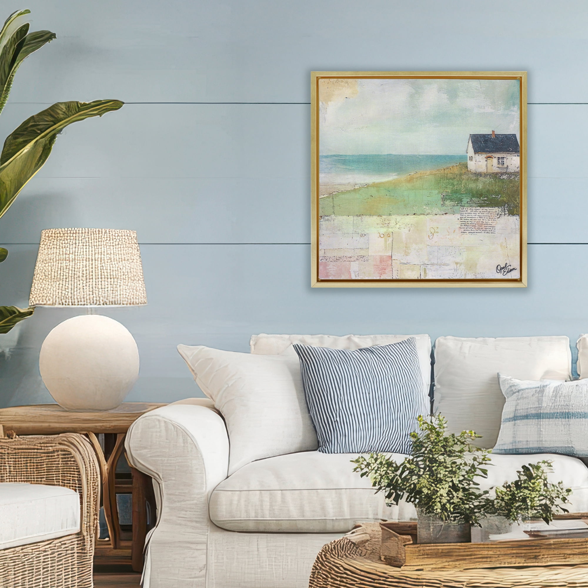 Stupell Industries Quiet Place By The Coast Gold Framed Floater Canvas Wall Art, design by Opal Edison