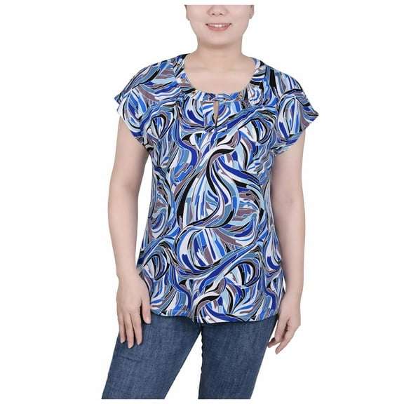 NY Collection Womens Petites Grommet Key Hole Blouse