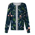 thumbnail image 3 of Scrub Tops Women Floral Print 2 Pockets Snap Button Scrub Jacket Long Sleeve Cozy Trendy Nurse Uniform Dark Green L, 3 of 4