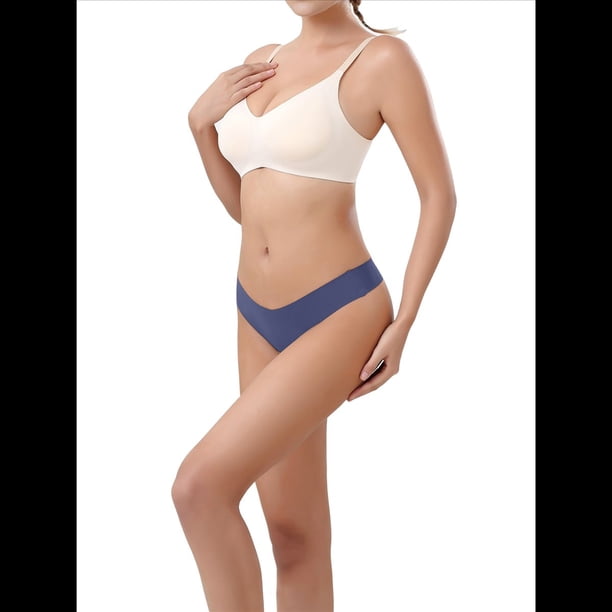 Ropa Interior de Seda Helada para Mujer, Entrepierna de Algodón, Tiro Bajo, Agradable para la Piel, Color Liso, Talla Grande. Azul Oscuro XXL