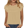 thumbnail image 3 of ClodeEU Womens V-Neck Short Sleeve Crew Neck Pleated Front T-Shirt ,Loose Dressy Casual Summer Tee Tops Khaki,Womens Plus L, 3 of 8