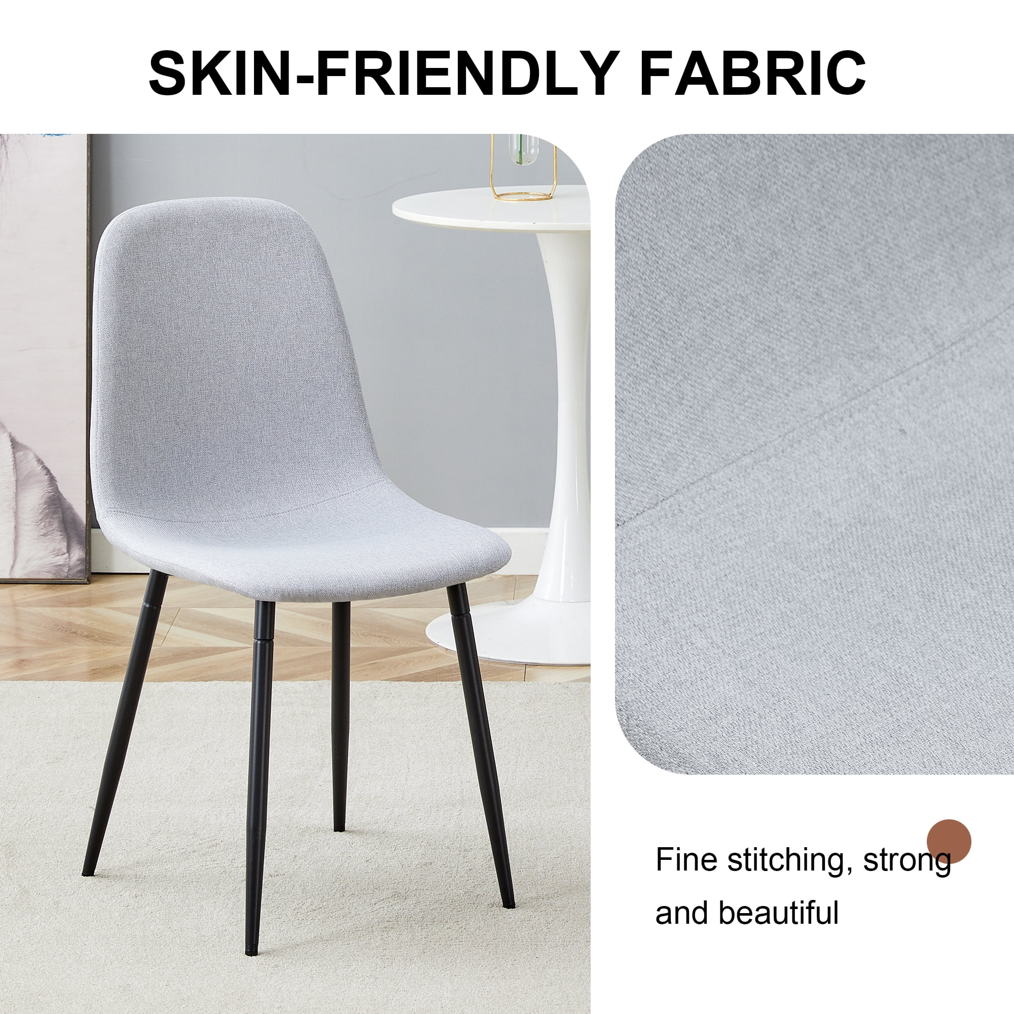 MOONMISS Dining Chairs Set of 4,Fabric Kitchen Chairs with Metal Legs for Home Kitchen Living Room,Light Gray