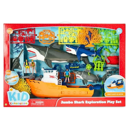 Kid Connection Jumbo Shark Exploration Boat Vehicle Playset, 81 Pieces