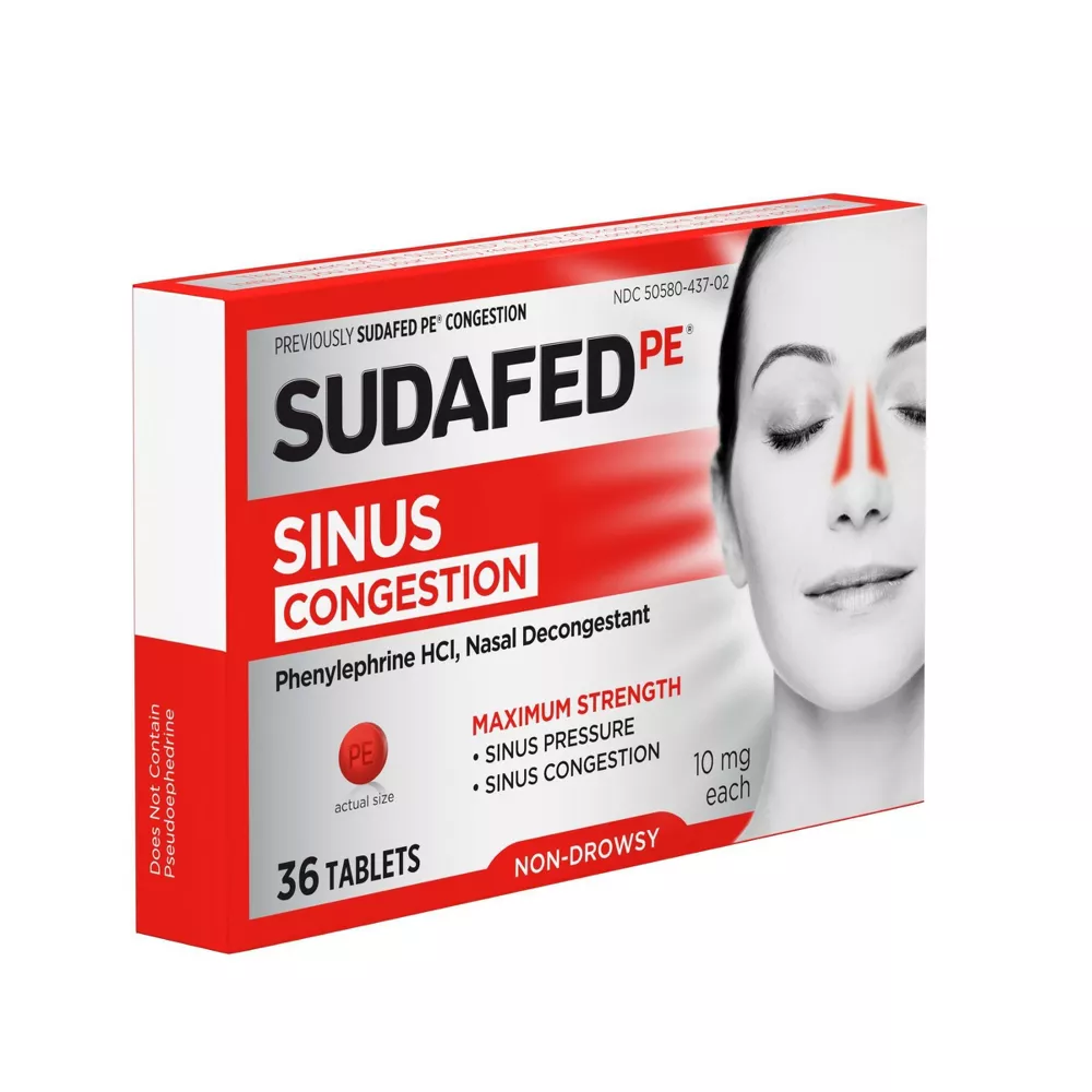 Sudafed PE Congestion Phenylephrine HCI Nasal Decongestant, 36 ct