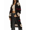 thumbnail image 2 of Women'S Vintage Open Front Knit Striped Long Sleeves Maxi Long Cardigan Sweater with Pockets Black XL, 2 of 7