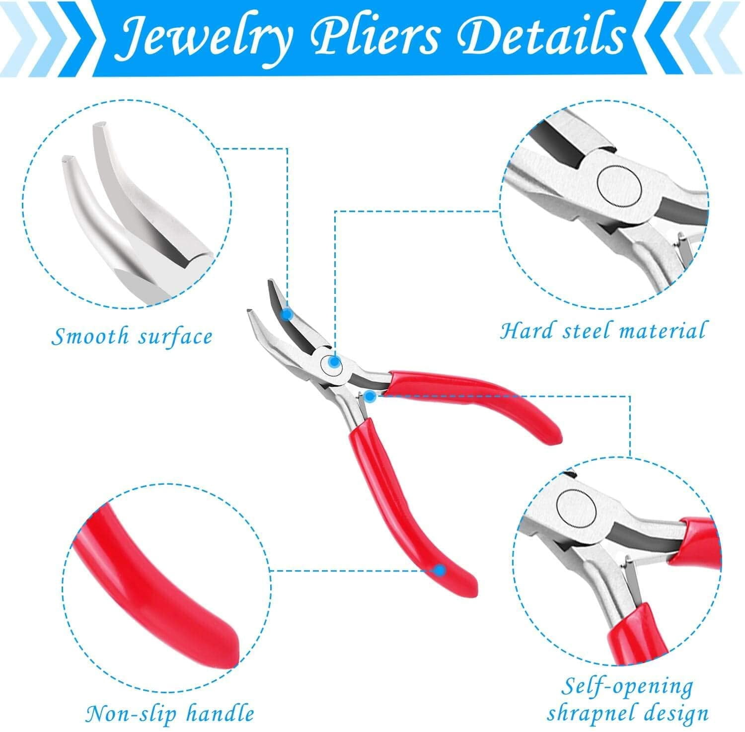 Jewelry Making Tools Kit: 6pc Set, Including Needle Round Nose, Wire Cutters, Crimper & End Nippers for Beading & Craft