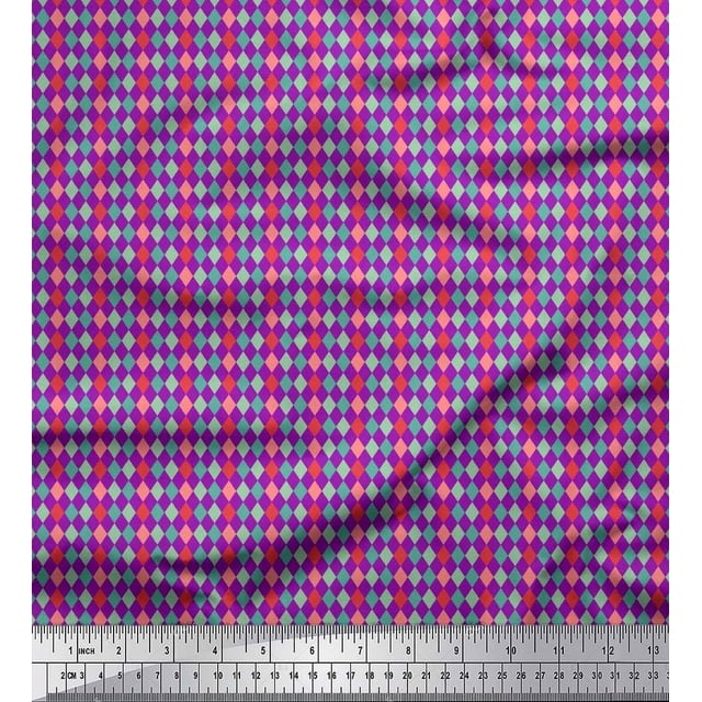 Soimoi Purple Poly Georgette Fabric Diamond Geometric Print Fabric by the Yard 42 Inch Wide