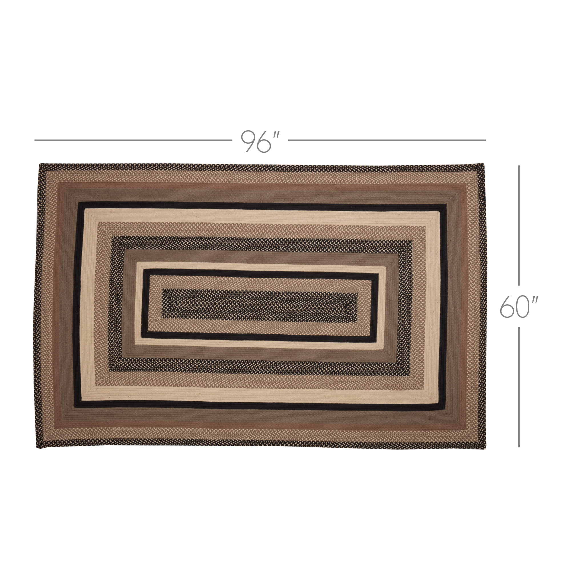 VHC Brands Jute Area Rug with Non-Skid Pad, Rectangular, Black & Tan, 60x96