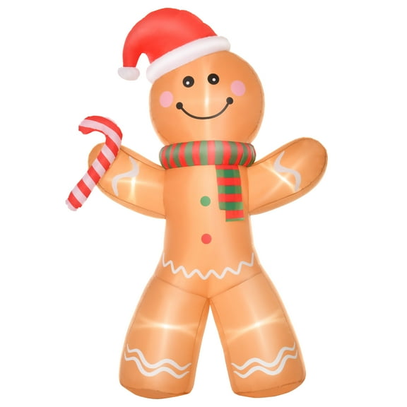 Home Decor Accessories HOMCOM 8ft Christmas Inflatable Gingerbread Man with a Candy Cane, Outdoor Blow-Up Yard Decoration with LED Lights Display,Door Stops