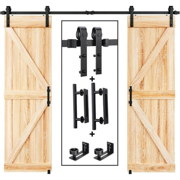 8 Ft Double Sliding Barn Door Track Hardware Kit With J Pulley For 20 To 24 Inch Wide Doors Smooth Quiet Operation Easy Installation Includes All Mounting Accessories