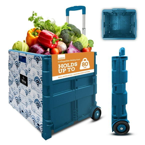 Inspired Living Ultra-Slim Rolling Collapsible Storage Pack-N-Roll Utility-carts, with Telescopic Handle, for Home, Garden, Shopping, Office, School