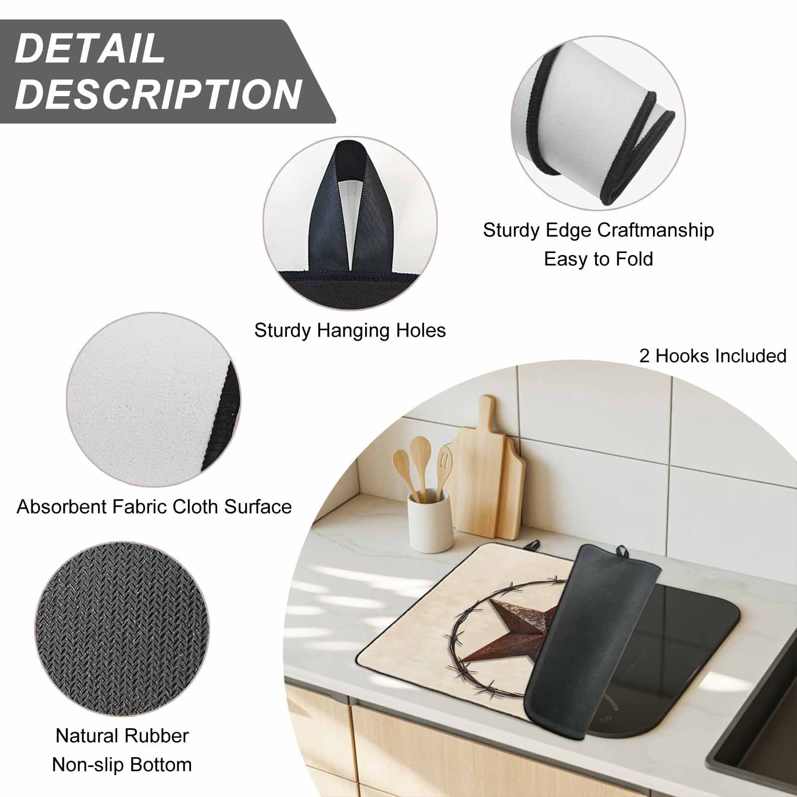 Texas Star Farmhouse Stove Top Cover for Electric Stove, Heat-proof & Non Slip Glass Top Stove Cover Protector, Western Country Stars Retro Kitchen Flat Cooktop Rubber Mat 24x21 Inches