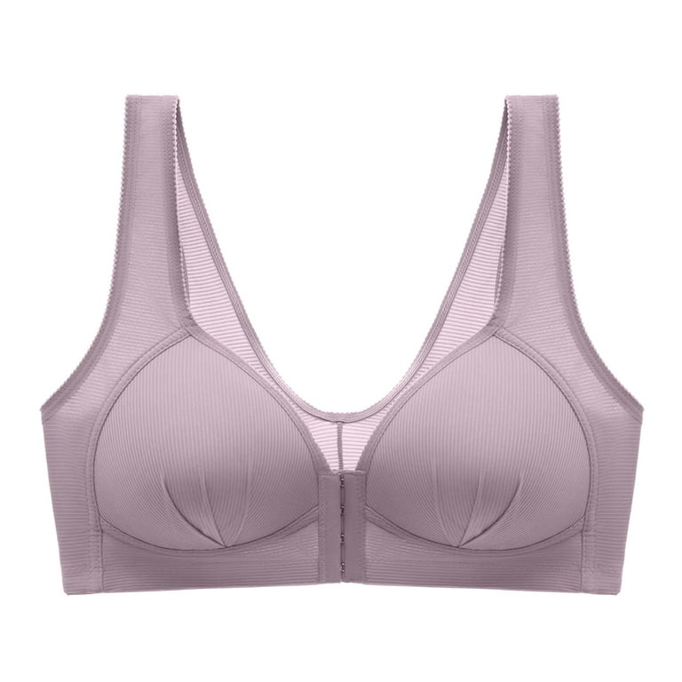  Womens Front Closure Bras Posture Full Coverage Plus Size  Underwire Unlined Back Support Plunge Seamless Bra B-H Cups Beige 38H