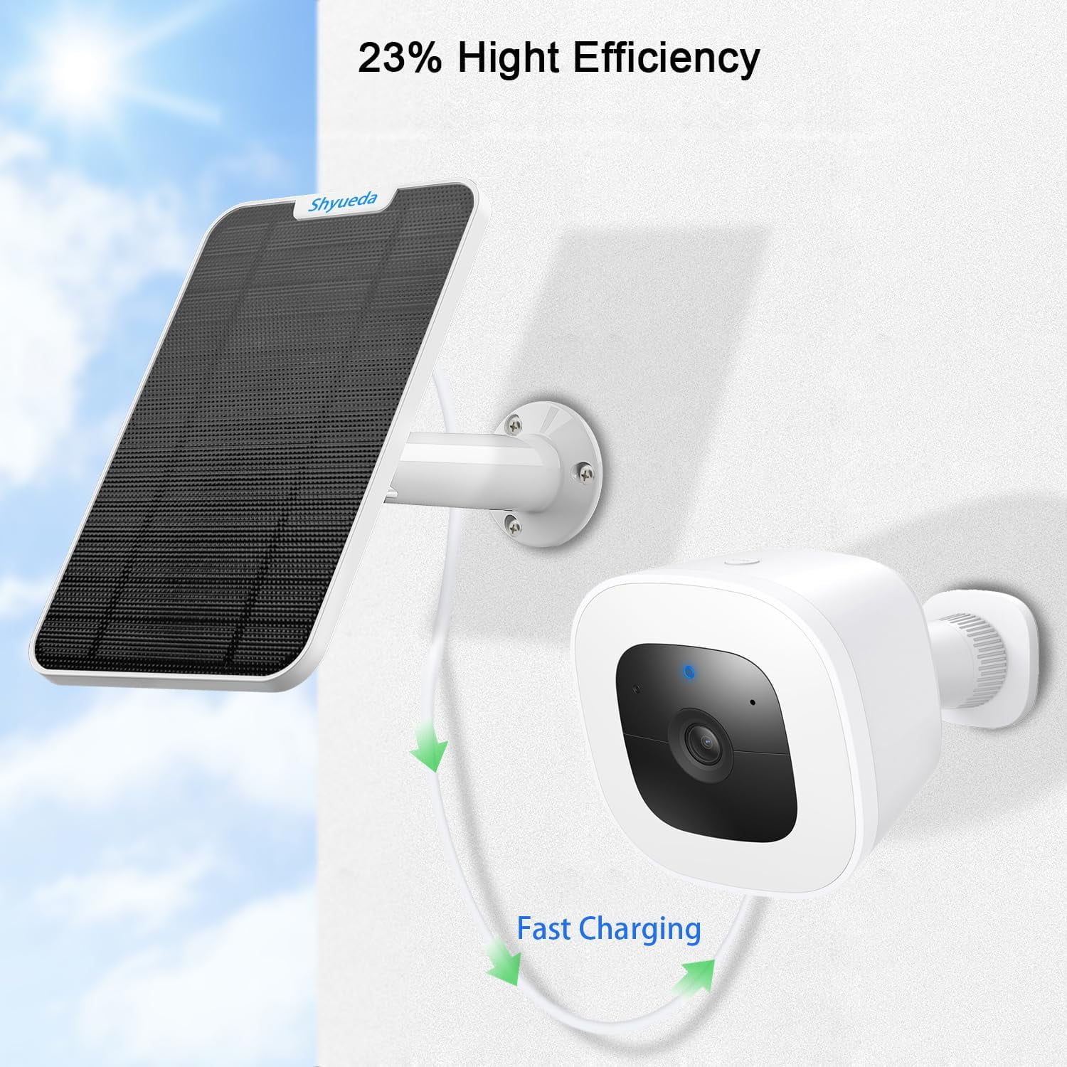 Solar Panel Compatible with Eufycam 3/3C/2C/2C Pro/2/2 Pro/E20/E40/E/S40/S220/L40/L20, with 13.1ft Waterproof Charging Cable, IP65 Weatherproof,Includes Micro USB to Type-c Adapter