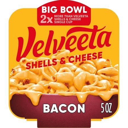 Velveeta Shells and Cheese Mac and Cheese with Bacon, 1 Big Bowl, for Easy Dinner or Dinner Sides, Made with Real Cheese, 5 oz
