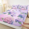 thumbnail image 5 of Manfei Cute Hydrangea Floral King Sheets, Chic Blossom Bedding, Lilac Purple Green 4pcs(1 Flat Sheet, 1 Fitted Sheet and 2 Pillowcases), 5 of 6