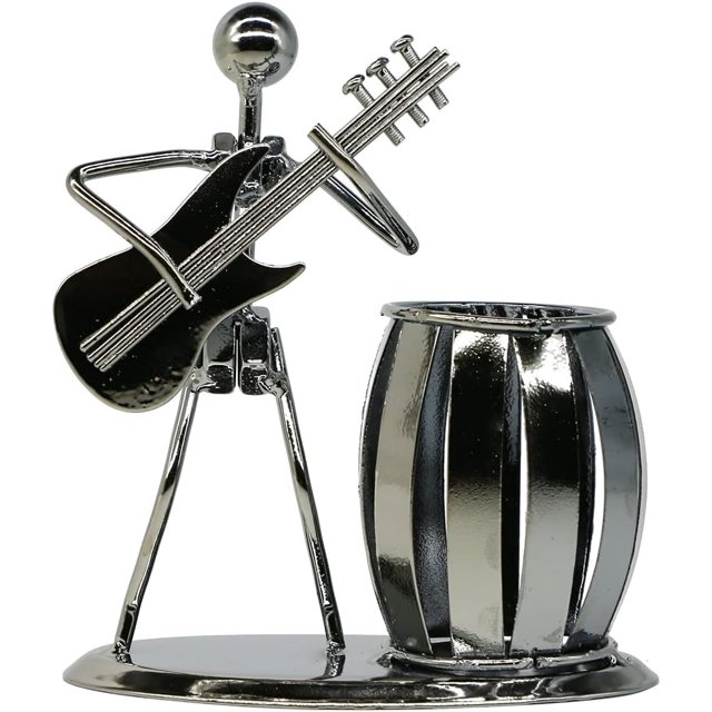 Portalápices de guitarra, accesorios creativos de escritorio, escritorio de metal multiusos Portalápices adecuado para regalos, niños, estudiantes y papelería de oficina