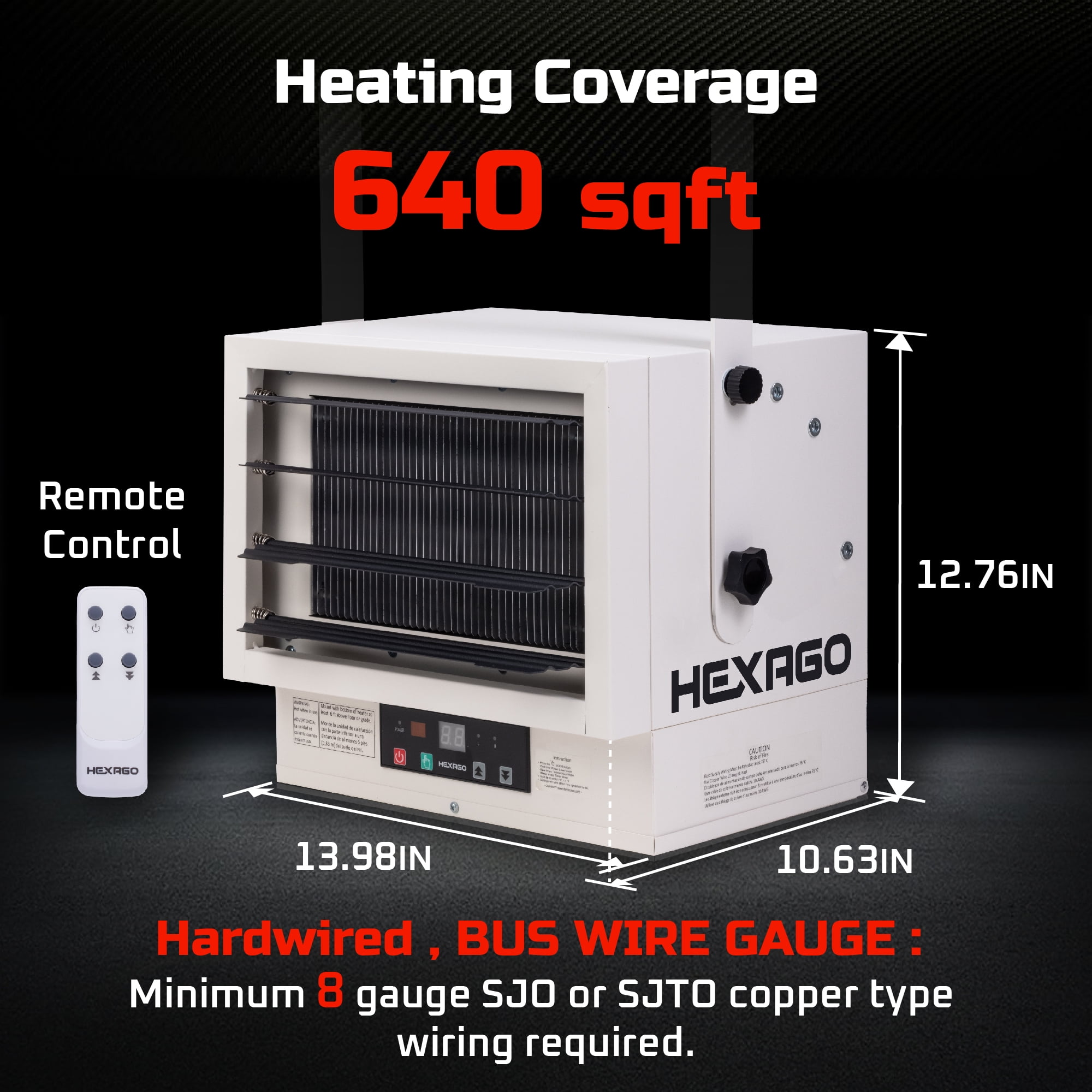 HEXAGO Industrial Indoor Electrical Garage Space Heater With Remote,  Thermostat ETL Listed - Walmart.com