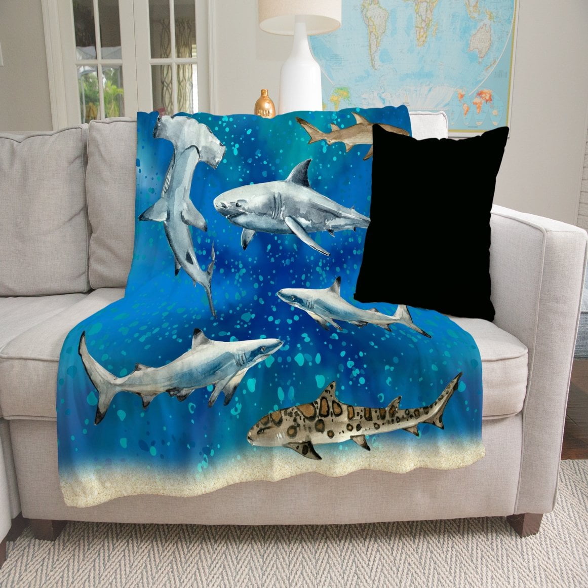 Shark Blanket, Blue, Child, Adult, Great White, Minky Throw Blanket,  Unisex, Dynamic Apparel, Polyester 