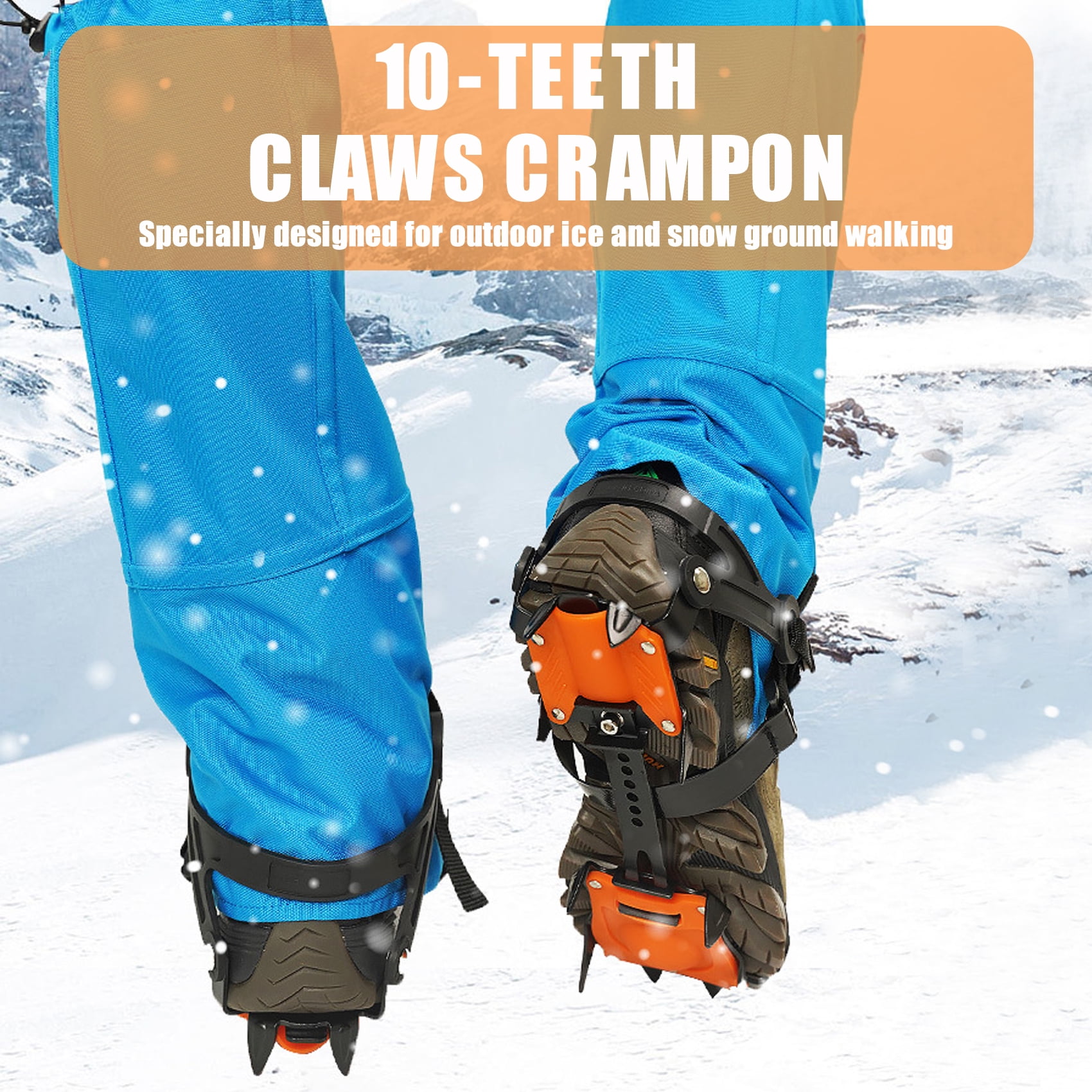 Hiking Trekking and Mountaineering in Winter 10 Teeth Ice Spikes Snow Grips for Shoes and boots Anti Slip Shoes Stainless Steel Spikes Ice Cleat for Walking HEWOLF Crampons Ice Snow Grips 