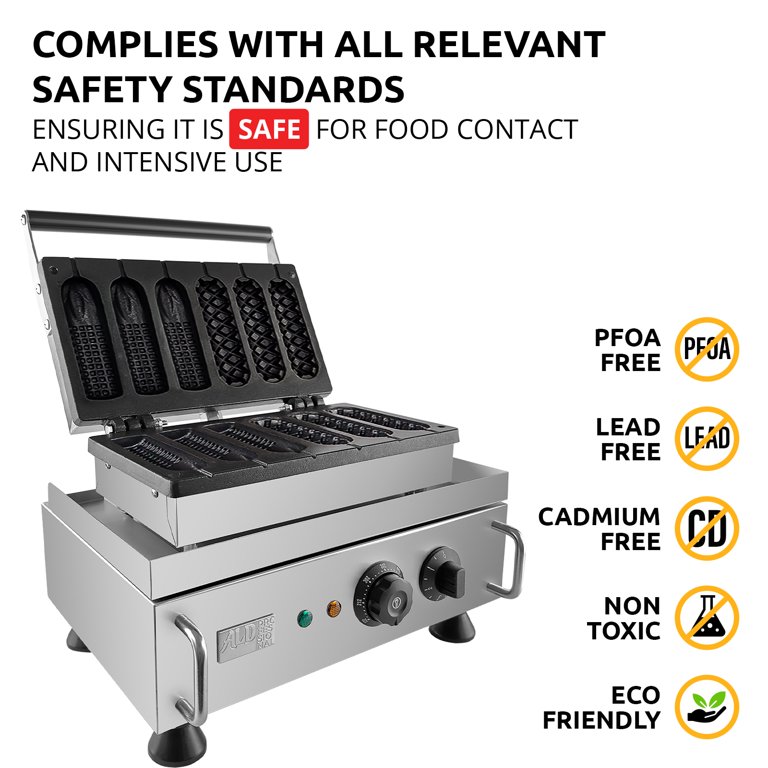 CGOLDENWALL Commercial Electric Corn Dog & Waffle Stick Maker - 6-Piece Non-Stick Machine, 1550W