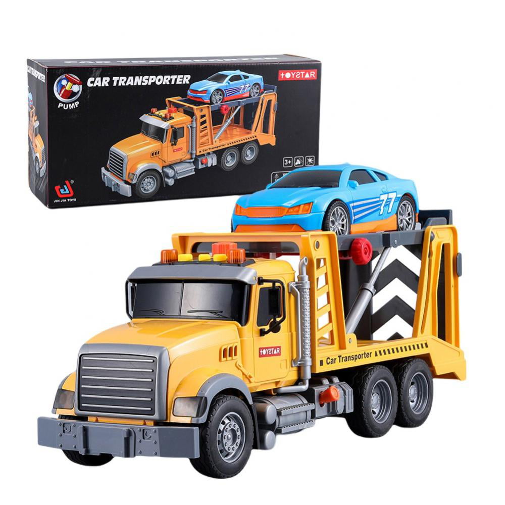 Pull Back Construction Truck Toys 4 Pack Set with Excavator Mixer Push and Go Friction Powered Stunt Vehicles Playset Kids Party Favors Gifts for Boys Girls Ages 3+ Year Old Dump Trucks Crane 