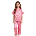 thumbnail image 2 of WUANDIXFA Girls Button Down Satin Pajama Sets 2PCS Ruffle Short Sleeve Top with Pants Sleepwear Outfit for Teens,Pink,8-9 Years, 2 of 7