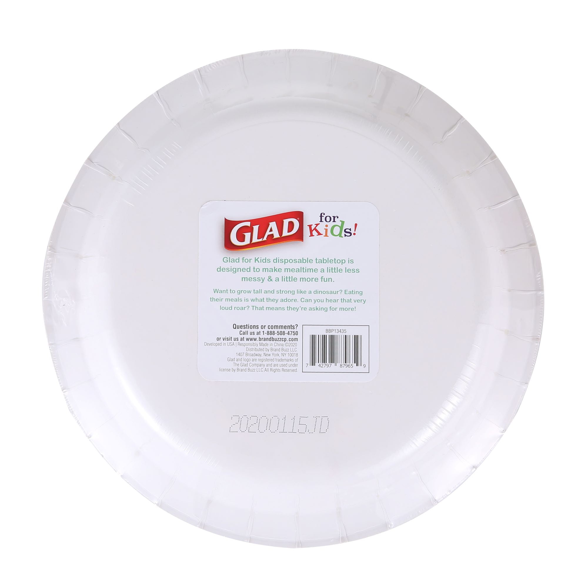 Glad Kids Dinosaurs Round Paper Plates 8.5 inches 20ct
