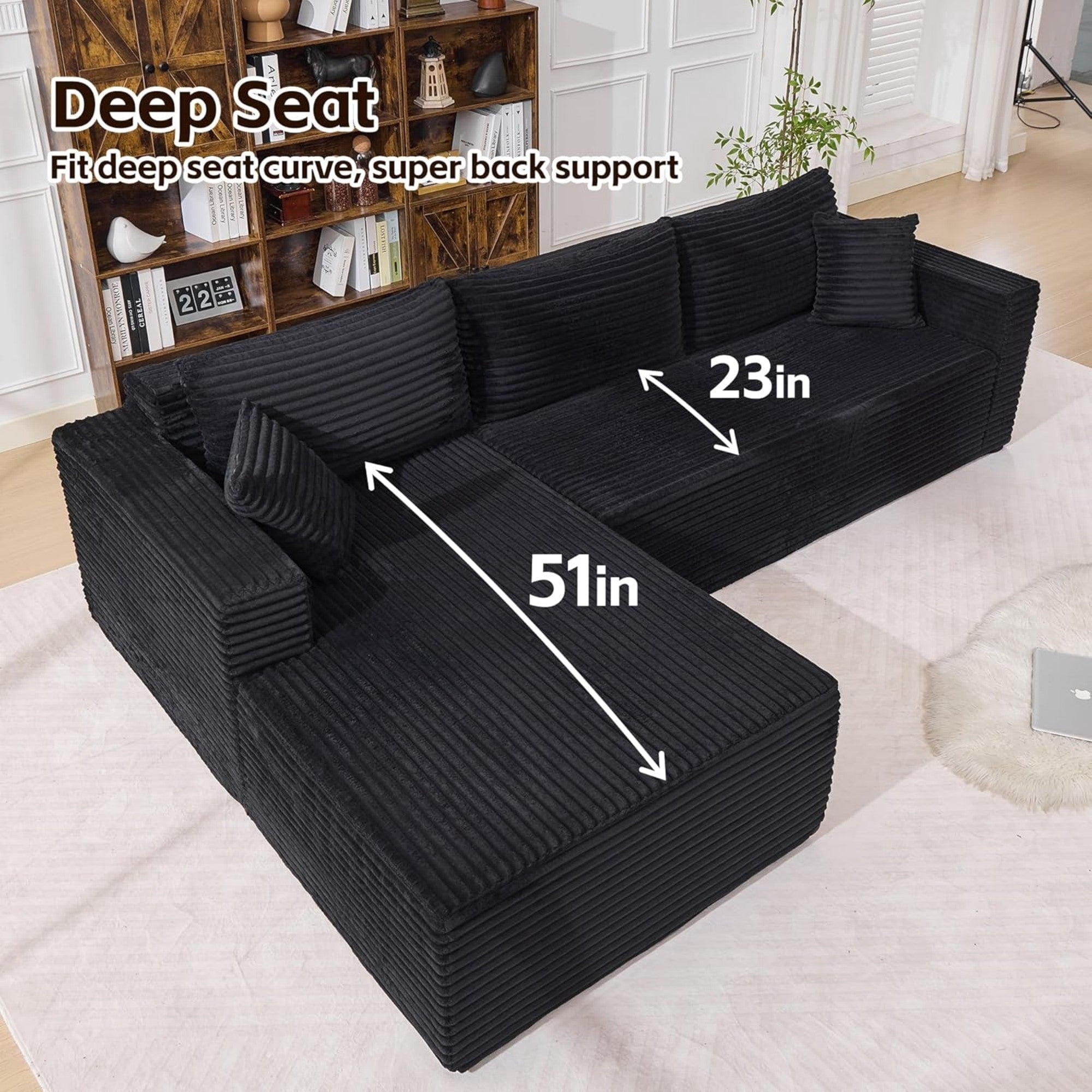 Sailvan 108"" L-Shape Sectional Sofa, Modular Boneless Cloud Couch with Oversized Chaise, Deep Seat Memory Foam, No Assembly Required