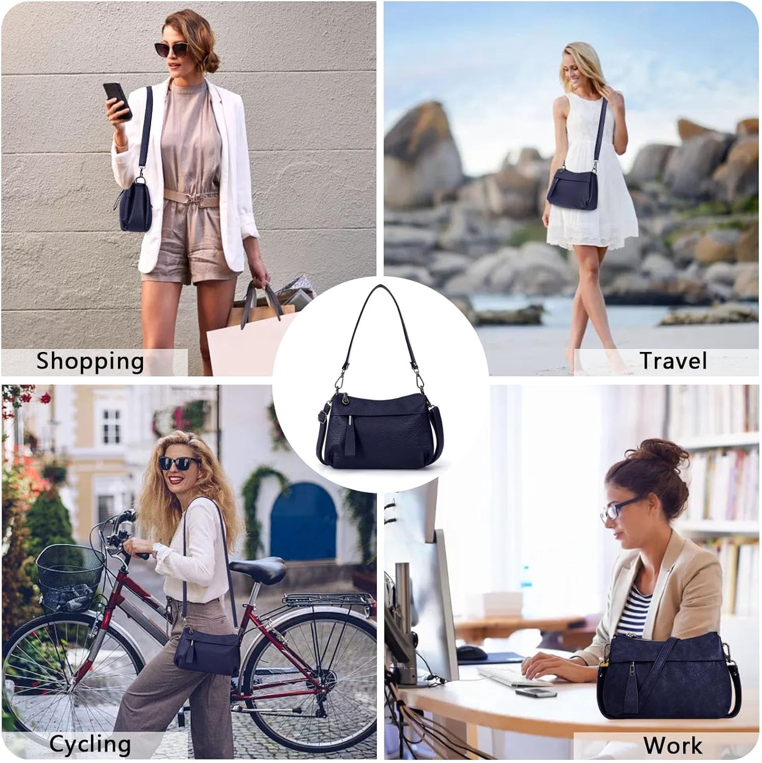 Genuine Leather Purse for Women Hobo Bag Trendy Crossbody Bag and Shoulder Bag with 2 Straps