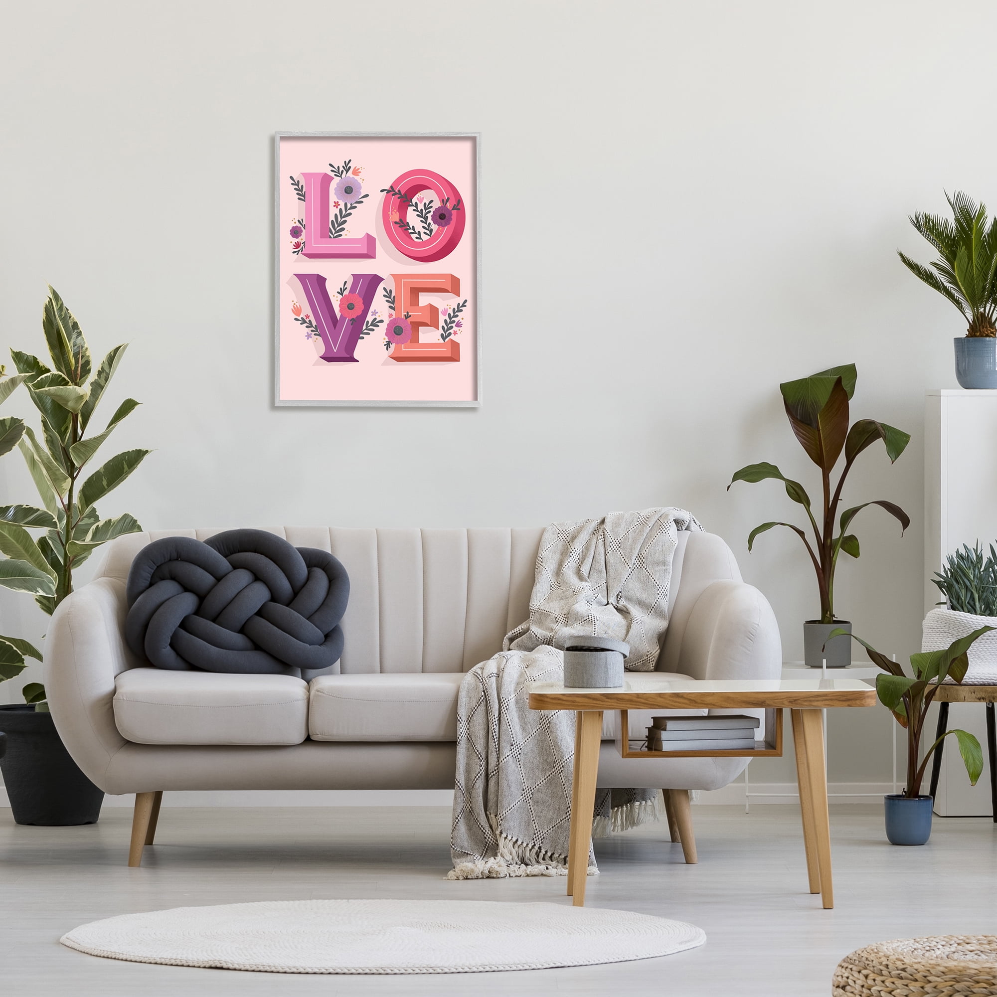 Stupell Indtries Pink Love Typography Bold Floral Letters Spring Flowers,24 x 30,Design by Richelle Lynn Garn